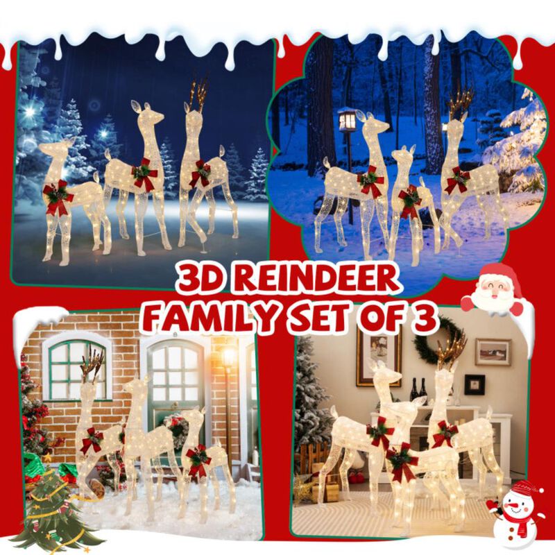 Hivvago 3-Piece Pre-lit Christmas Reindeer Family with 230 Warm White LED Lights