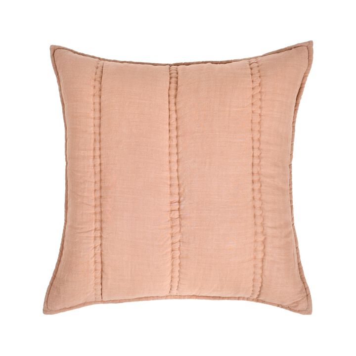 Rawi Square Euro Pillow Sham, 26 Inch Clay Channel Stitch Ramie Cotton - Benzara