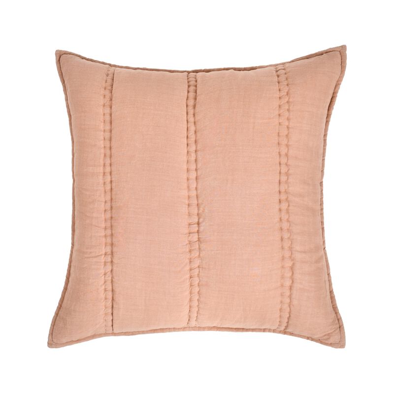Rawi Square Euro Pillow Sham, 26 Inch Clay Channel Stitch Ramie Cotton - Benzara