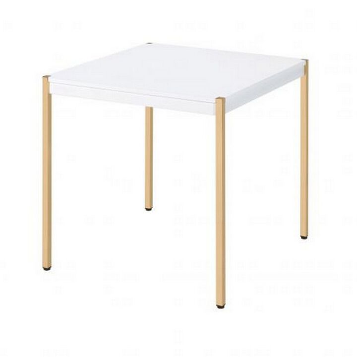 End Table with Metal Tube Legs, White and Gold-Benzara