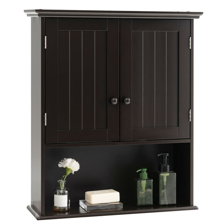 Costway Wall Mount Bathroom Cabinet Wooden Medicine Cabinet Storage Organizer Espresso