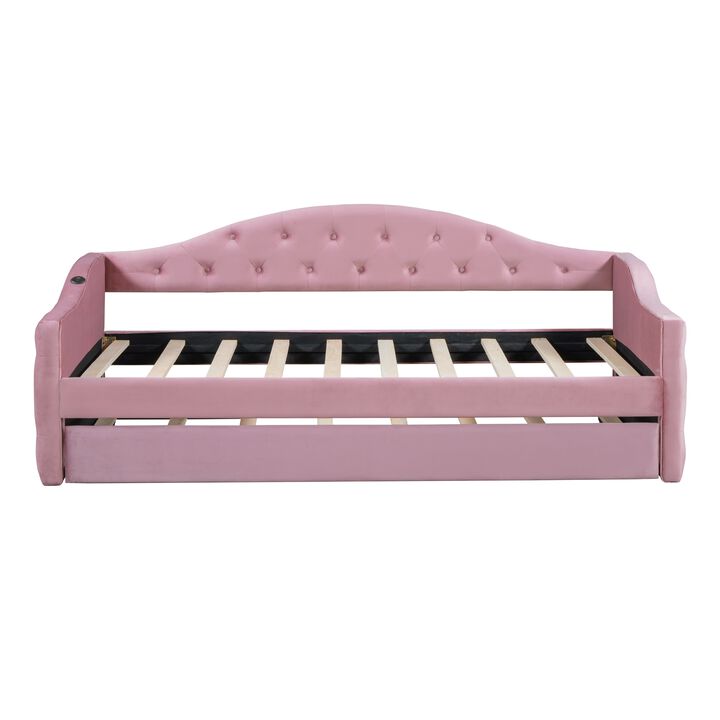 Merax Velvet  Sofa Bed Daybed with Trundle