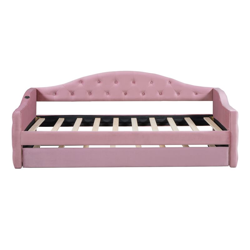 Merax Velvet  Sofa Bed Daybed with Trundle