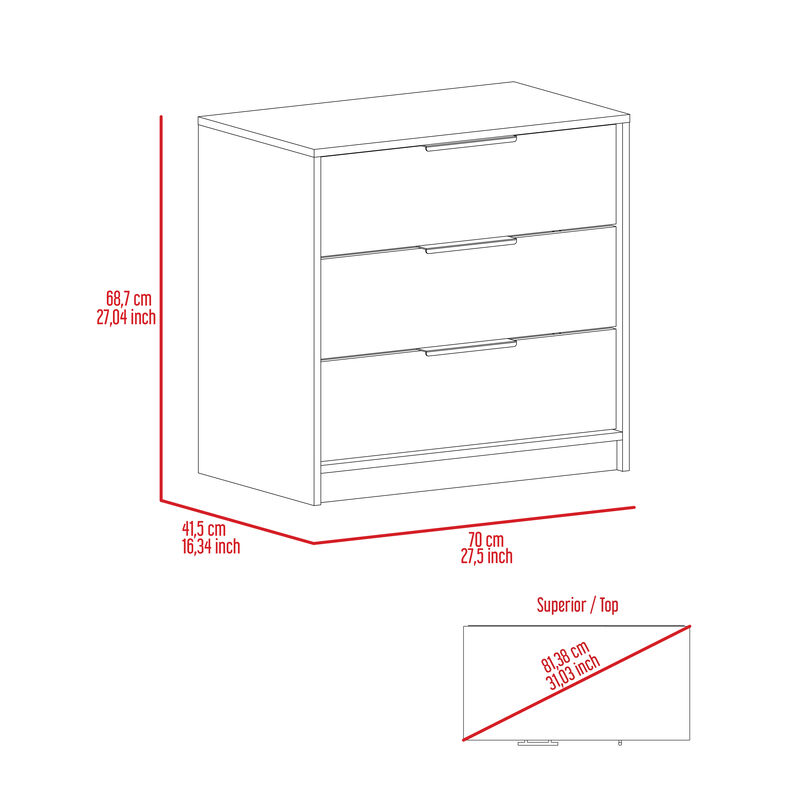 3 Drawers Dresser Maryland, Bedroom, White