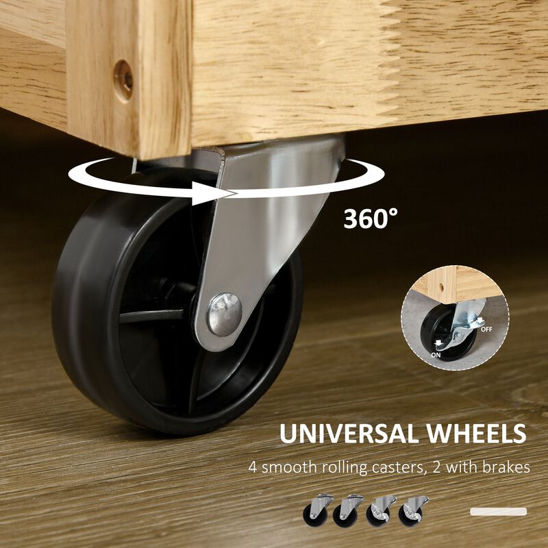 Natural Kitchen Island: 54" Wide Cart with Drawers and Tool Caddy