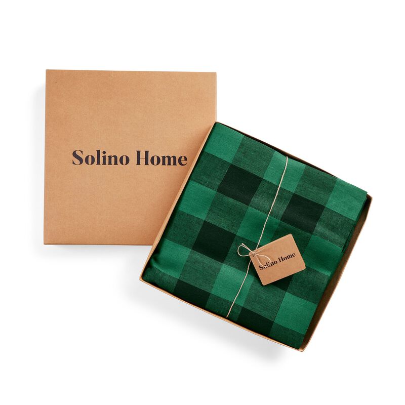 Solino Home 100% Pure Linen Tablecloth | Buffalo Check Dining Table Cloth