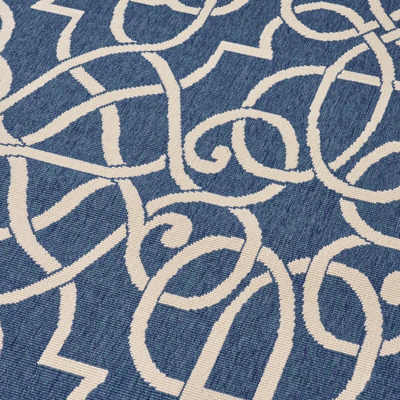 Dian Area Rug 5 x 8, Dark Blue, Ivory Indoor Outdoor, Argyle and Trellis