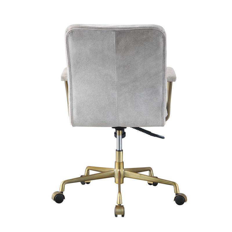 Adjustable Leatherette Swivel Office Chair with 5 Star Base, Gray and Gold-Benzara