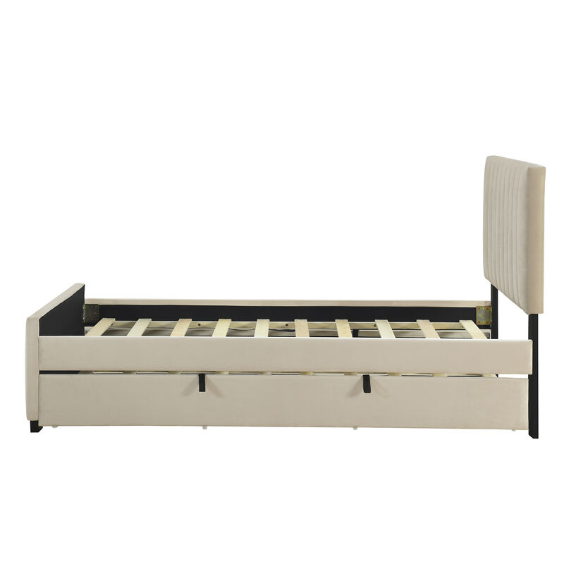 Merax Modern Upholstered Platform Bed with Trundle