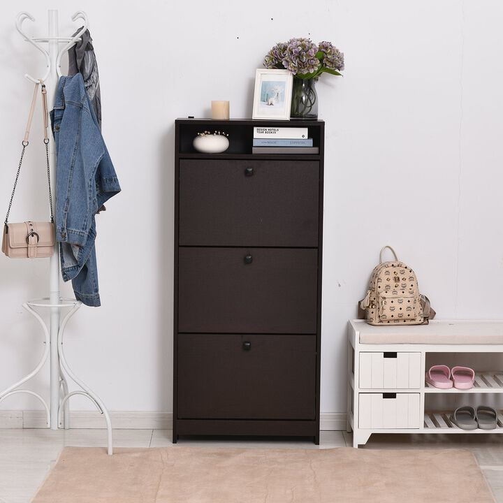 Espresso Shoe Storage: 3-Drawer Cabinet with Spacious Top Surface