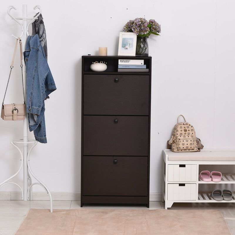 Espresso Shoe Storage: 3-Drawer Cabinet with Spacious Top Surface