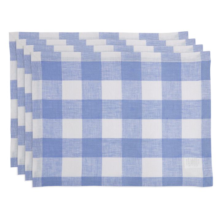 Solino Home 100% Pure Linen 14 x 19 Inch Placemats Set of 4 | Buffalo Check