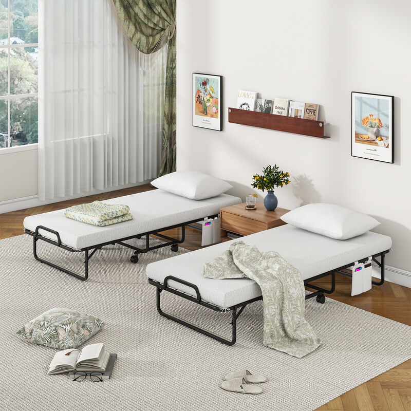 Twin Size Rollaway Guest Folding Bed with Pillow and Cover