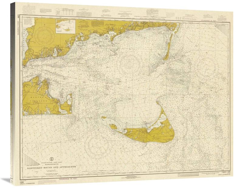 Nautical Chart - Nantucket Sound and Approaches ca. 1973 - Sepia Tinted-Canvas Art-40x32.4
