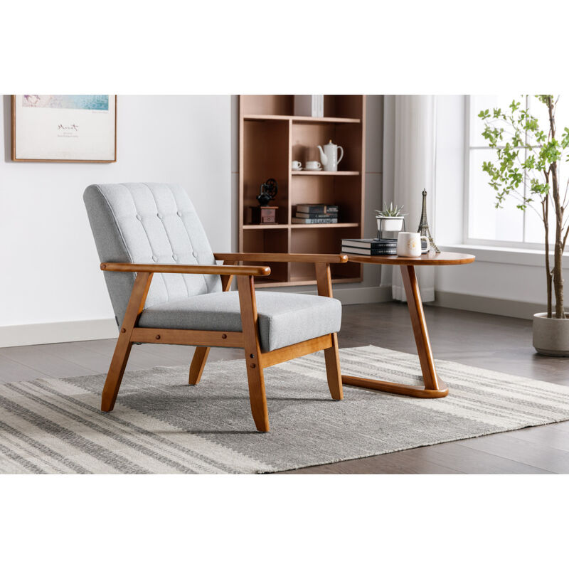 Leisure Chair With Solid Wood Armrest And Feet, Mid-Century Modern Accent Chair