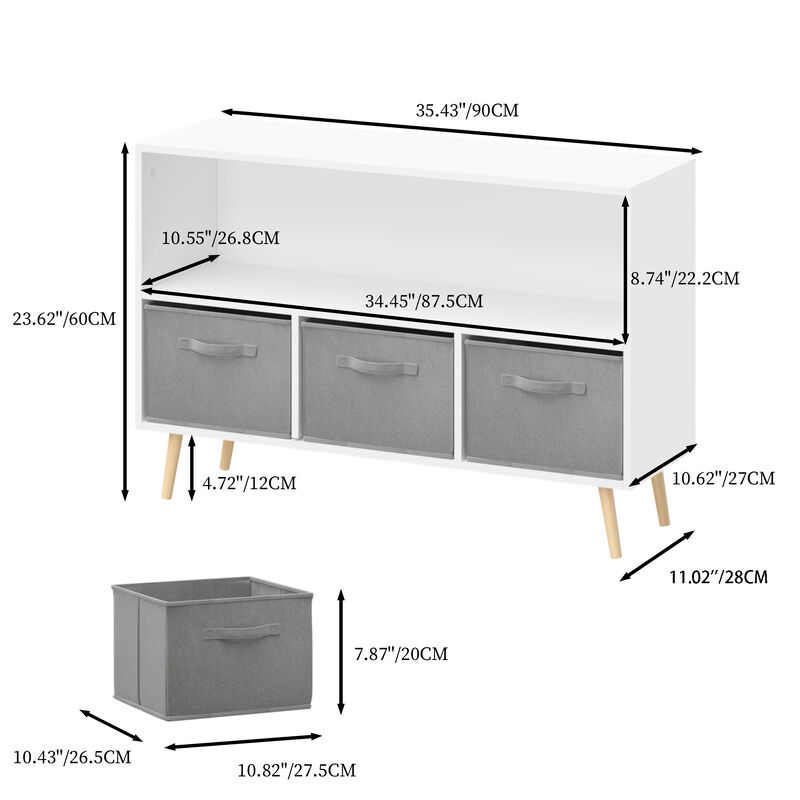 Kids Bookcase with Collapsible Fabric Drawers and Toy Storage Organizer
