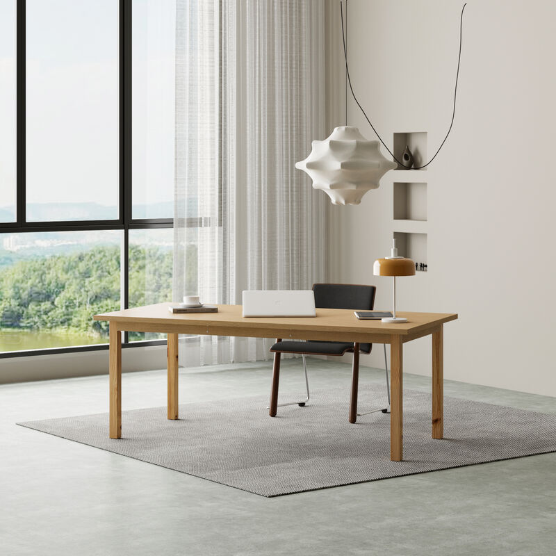 FUFU&GAGA Natural Wood Writing Desk, MDF & Rubberwood Construction (78.7" W x 29.5" H x 37.8" D), Natural Wood Finish