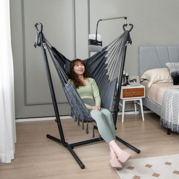 Hivvago Height Adjustable Hammock Chair with Phone Holder and Side Pocket-Gray