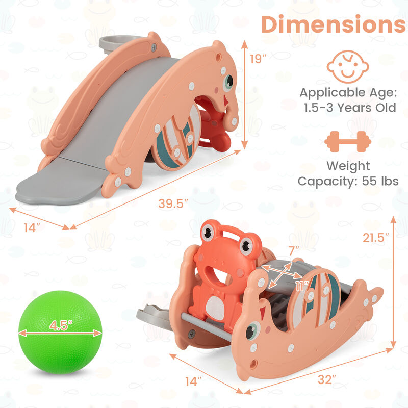 3-in-1 Kids Slide Rocking Horse Set Convertible Toddler Slide with Basketball Hoop
