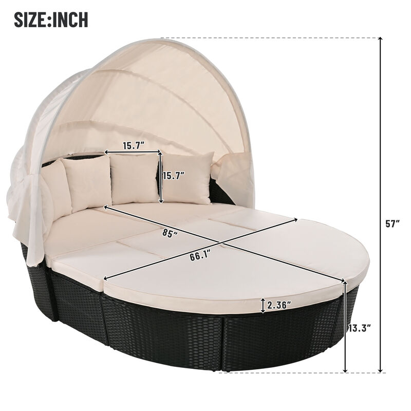 Merax Outdoor rattan daybed sunbed with retractable canopy