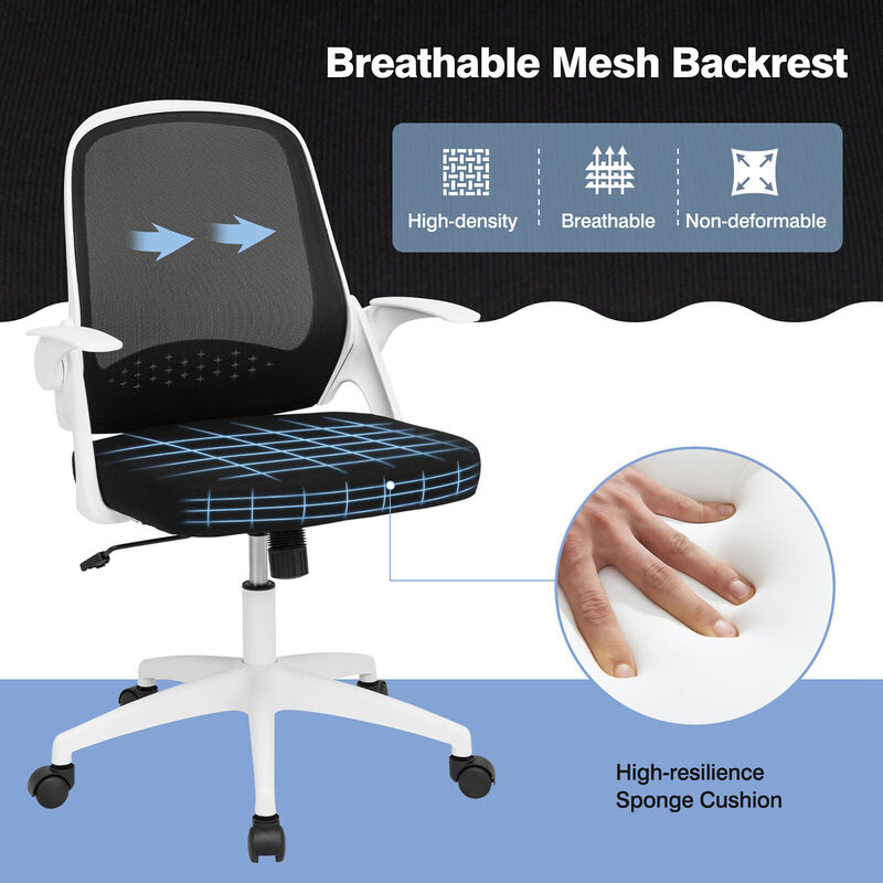 Costway Mesh Office Chair Adjustable Rolling Computer Desk Chair w/Flip-up Armrest White