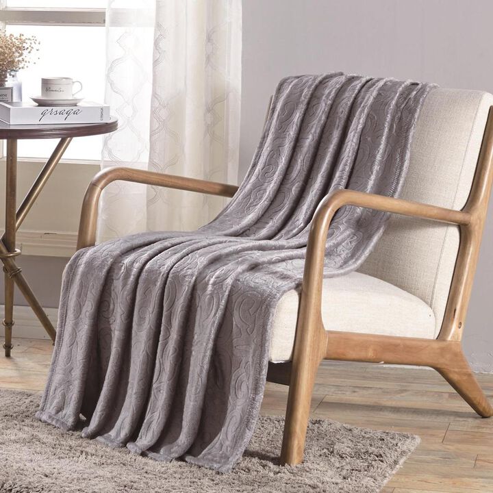 Dama Scroll All Season Embossed Pattern Ultra Soft and Cozy 50" x 60" Throw Blanket