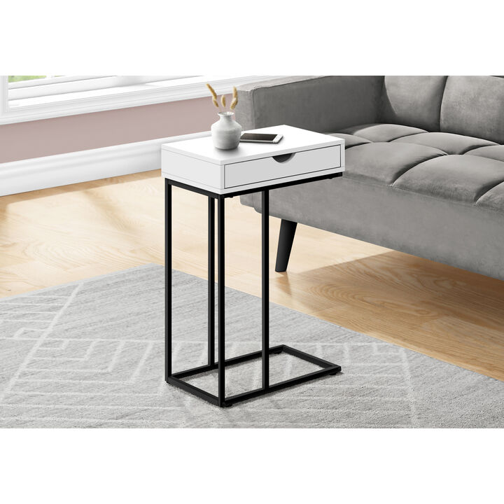 Monarch Specialties I 3770 Accent Table, C-shaped, End, Side, Snack, Storage Drawer, Living Room, Bedroom, Metal, Laminate, White, Black, Contemporary, Modern