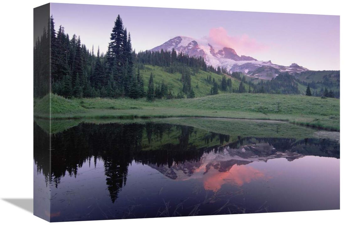 Mt Rainier reflected in lake, Mt Rainier National Park, Washington-Canvas Art-16x12