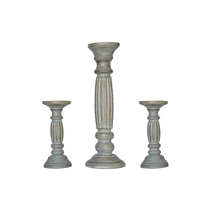 Traditional Antique Dusk Eco-friendly Handmade Mango Wood Set Of Three 9",12" & 15" Pillar Candle Holder