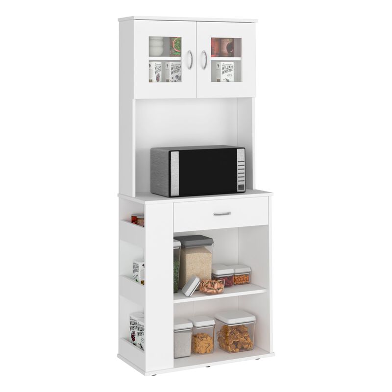 DEPOT E-SHOP Pantry Cabinet 67" H, Two Doors, One Drawer, Two Open Storage Shelves, Two Internal Shelves, Three Open Side Storage Shelves, White