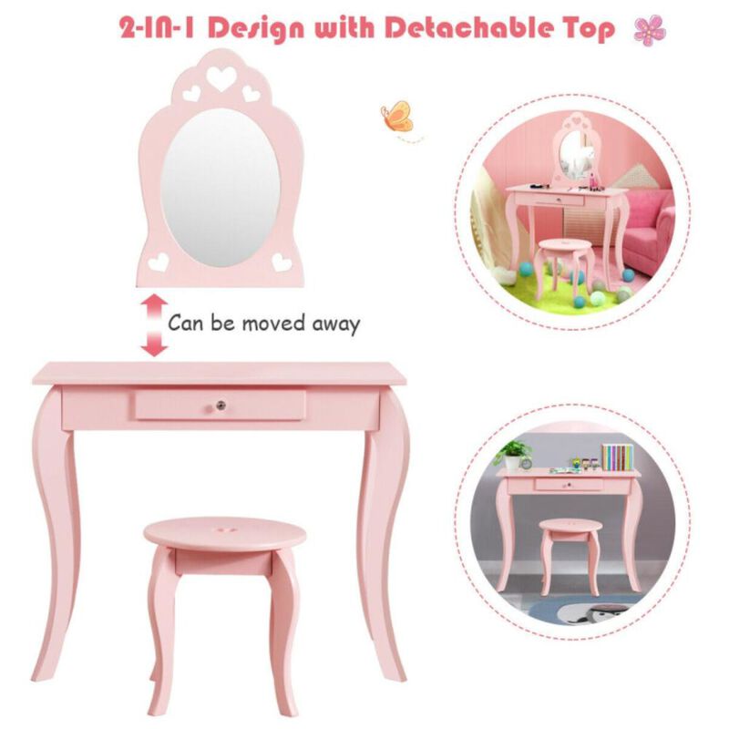 Hivvago Kids Princess Makeup Dressing Play Table Set with Mirror