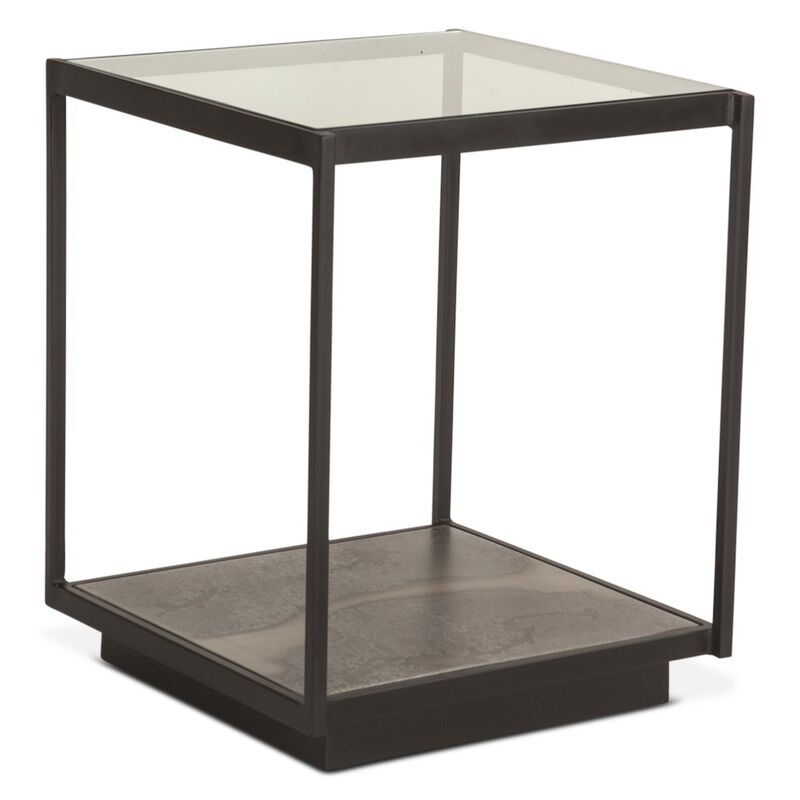World Interiors St. George 18 Side Table with Glass Top in Oxidized Black