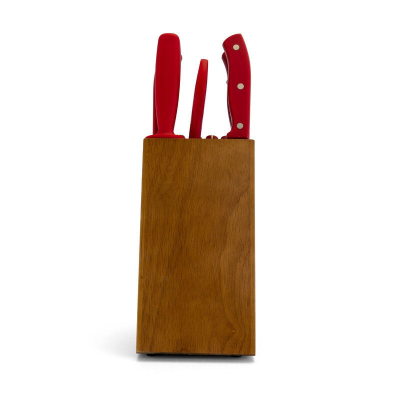 Oster Evansville 14 Piece Stainless Steel Cutlery Set with Red Handles