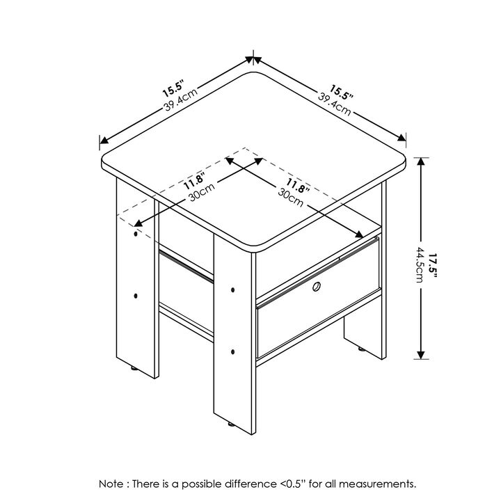 FurinnoFurinno Andrey End Table / Side Table / Night Stand / Bedside Table with Bin Drawer, Espresso/Brown