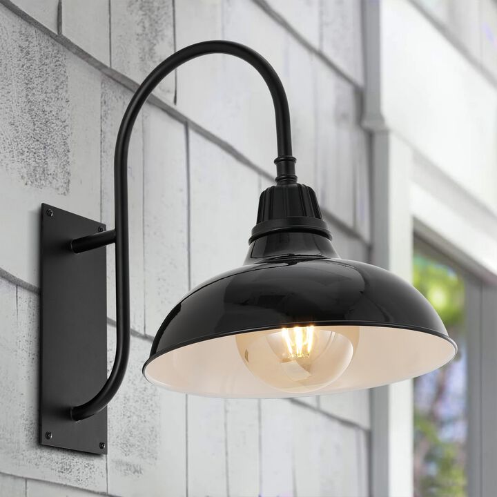 Stanley Farmhouse Industrial Indoor/Outdoor Iron LED Gooseneck Arm Outdoor Sconce