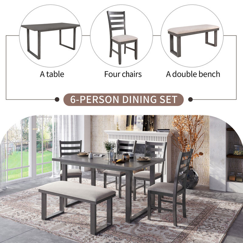 Solid Wood Dining Room Set with Rectangular Table & 4 Chairs with Bench