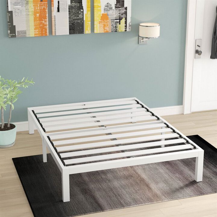Hivvago Queen size Heavy Duty Metal Platform Bed Frame in White