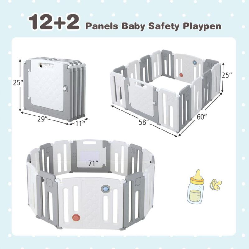 Hivvago 14 Panels Kids Safety Activity Play Center with Drawing Board