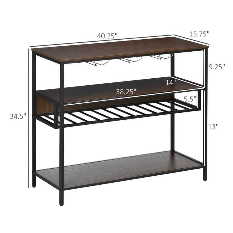 Dark Brown Wine Storage: Industrial 11-Bottle Rack with Glass Shelf