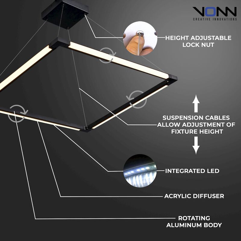 VONN Lighting Integrated LED Height Adjustable Square Chandelier