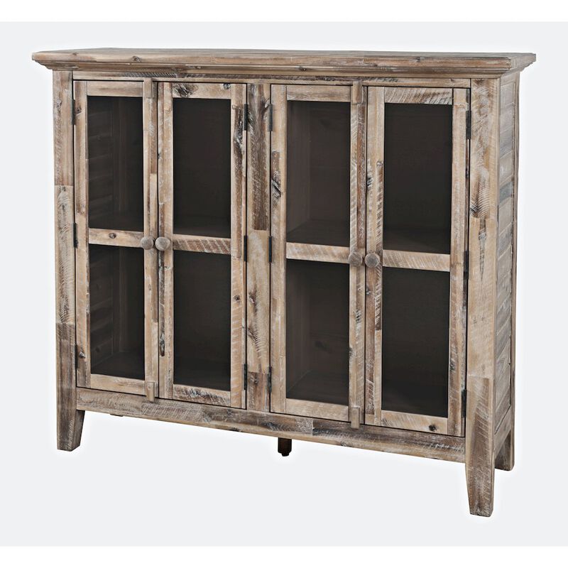 Jofran Rustic Shores 48 Coastal Distressed Acacia Four-Door Accent Cabinet