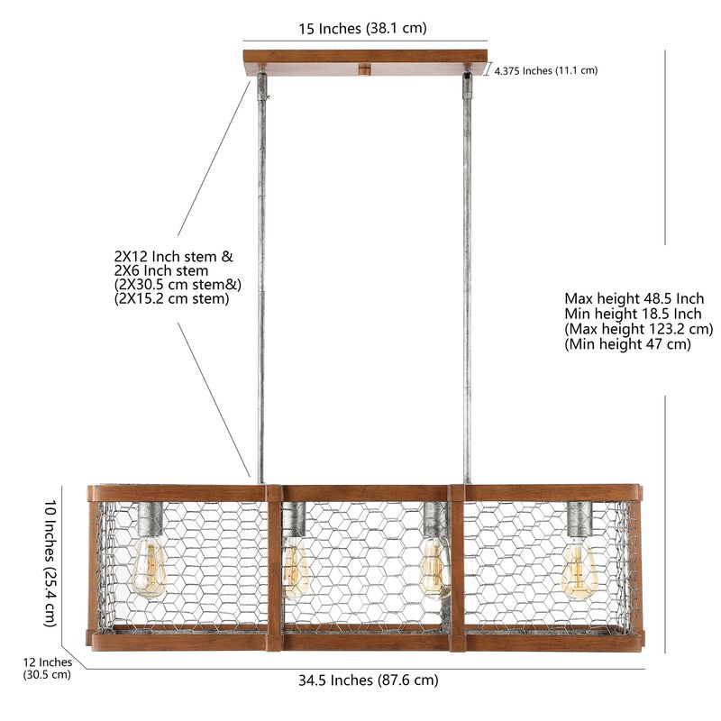 Gaines Linear 4-Light Adjustable Iron Rustic Industrial LED Pendant