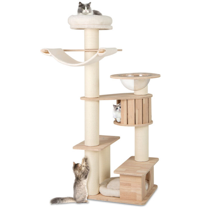 Tall Cat Tree with Cozy Top Perch and Washable Plush Cushions