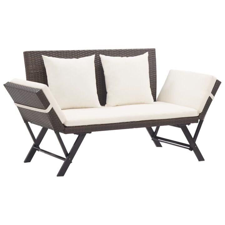vidaXL Garden Bench with Cushions 69.3" Brown Poly Rattan