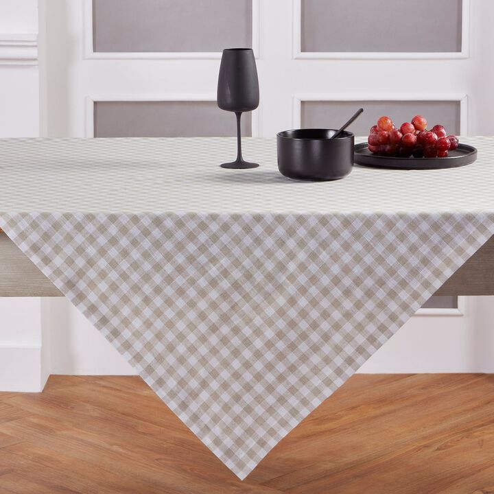 Solino Home 100% Pure Linen Table Throw 52 x 52 Inch | Gingham Check for Thanksgiving, Christmas