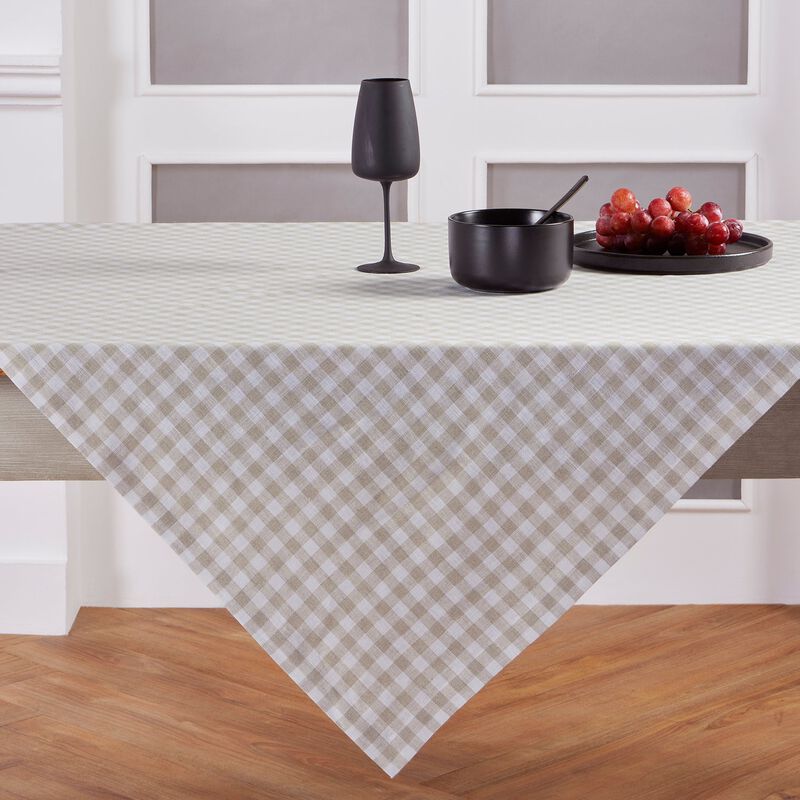 Solino Home 100% Pure Linen Table Throw 52 x 52 Inch | Gingham Check for Thanksgiving, Christmas