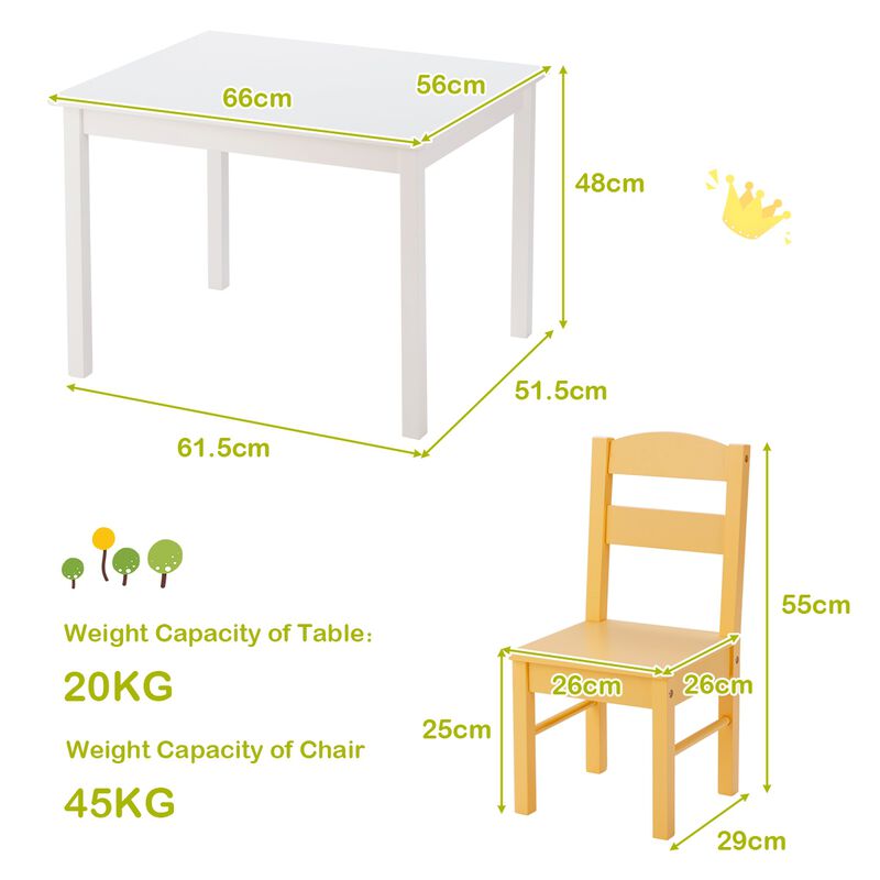 5 pcs Kids Pine Wood Table Chair Set