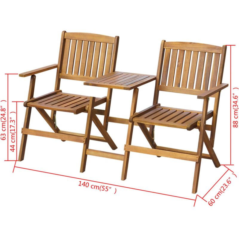 vidaXL Folding Garden Bench with Tea Table 55.1 Solid Acacia Wood