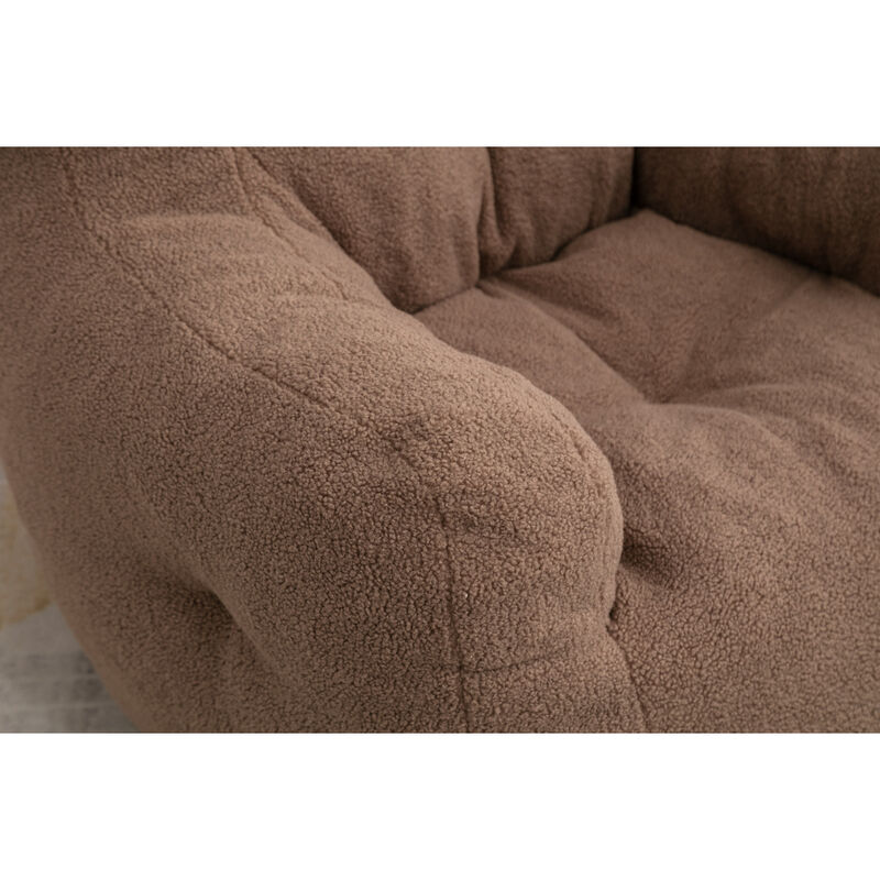 Soft Tufted Foam Bean Bag Chair With Teddy Fabric Coffee Brown