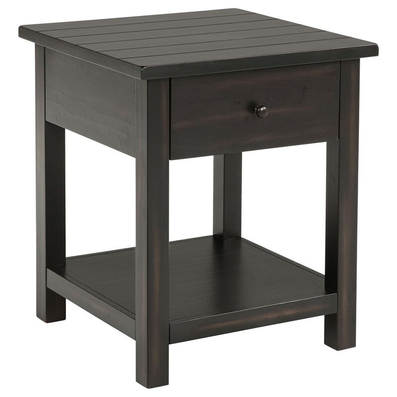 Ayne Side End Table, 1 Shelf, 1 Drawer, Black Wood, Square 20 Inch - Benzara